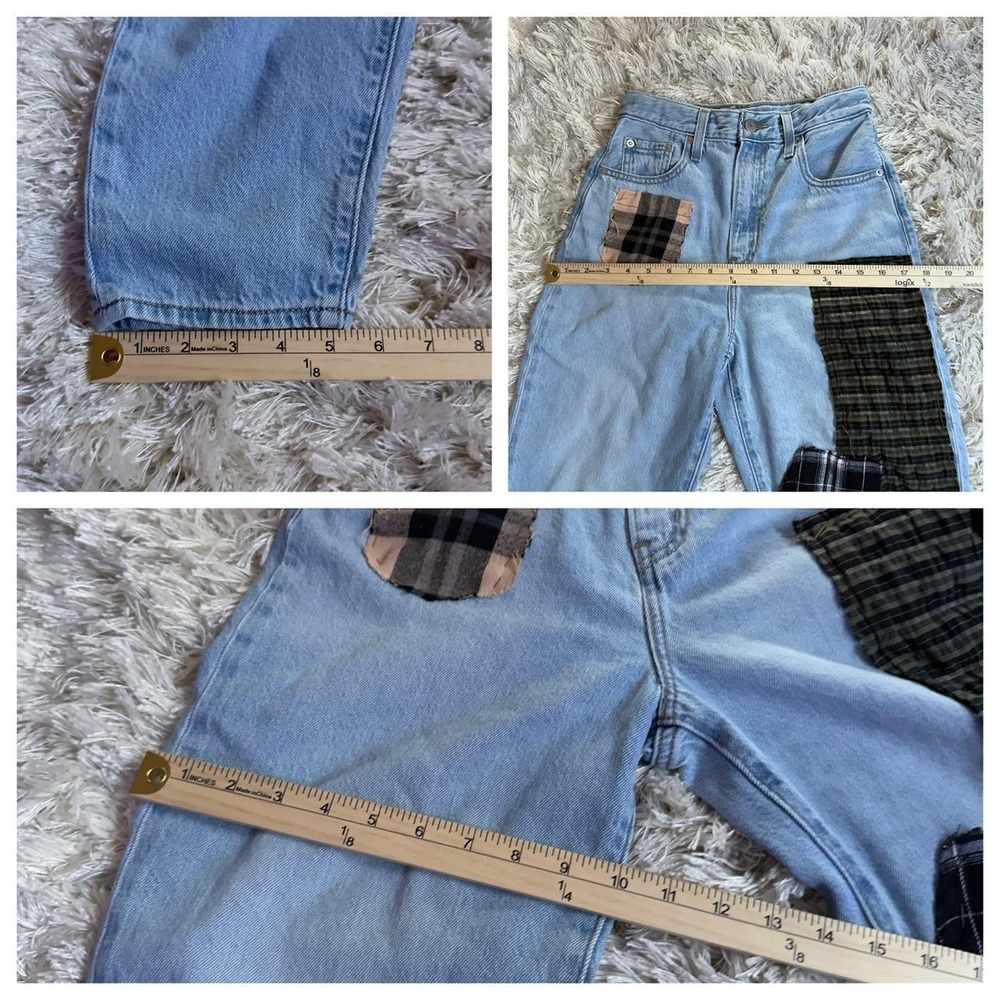 Levis Premium High Loose Taper Plaid Patchwork High Rise Mom Jeans Womens 25 - Picture 7 of 8